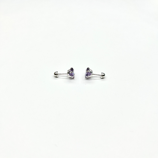 Sterling Silver Purple CZ Stud Earrings (FEB)