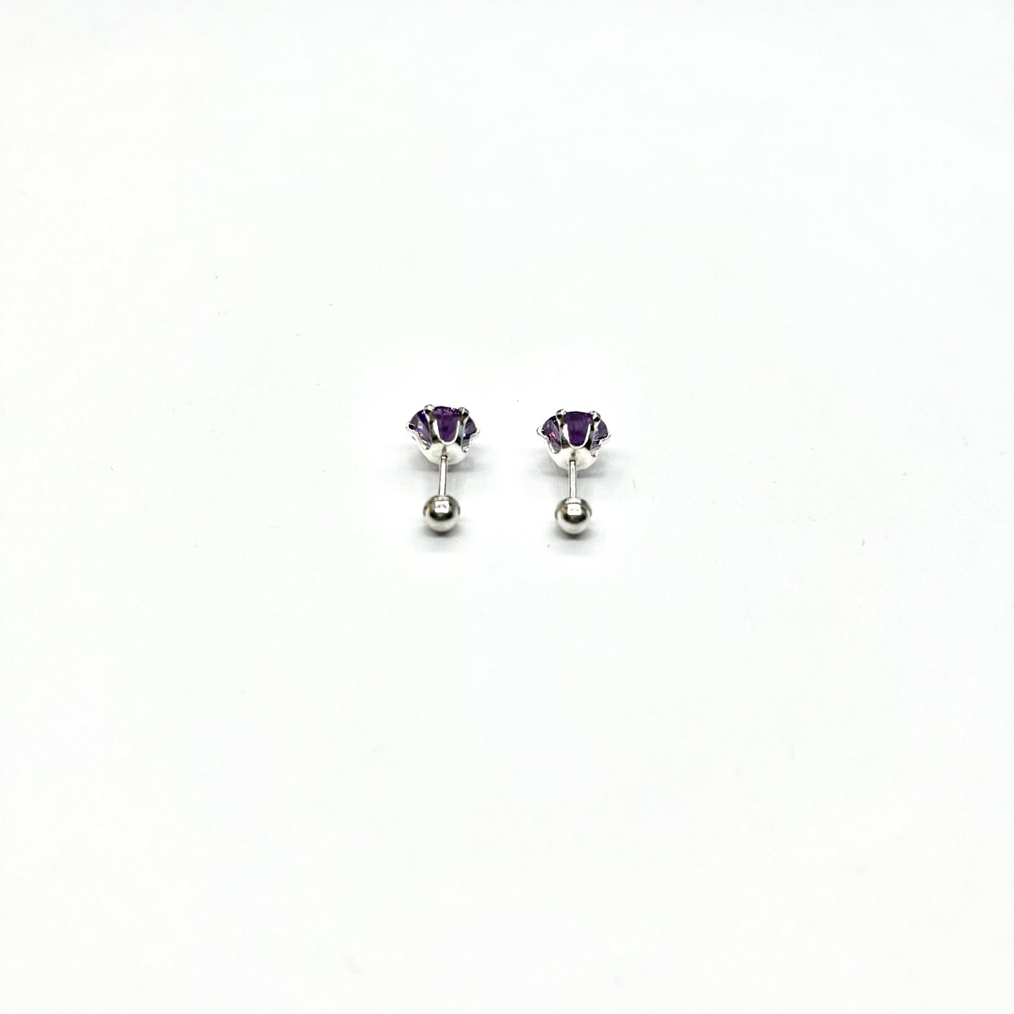 Sterling Silver Purple CZ Stud Earrings (FEB)