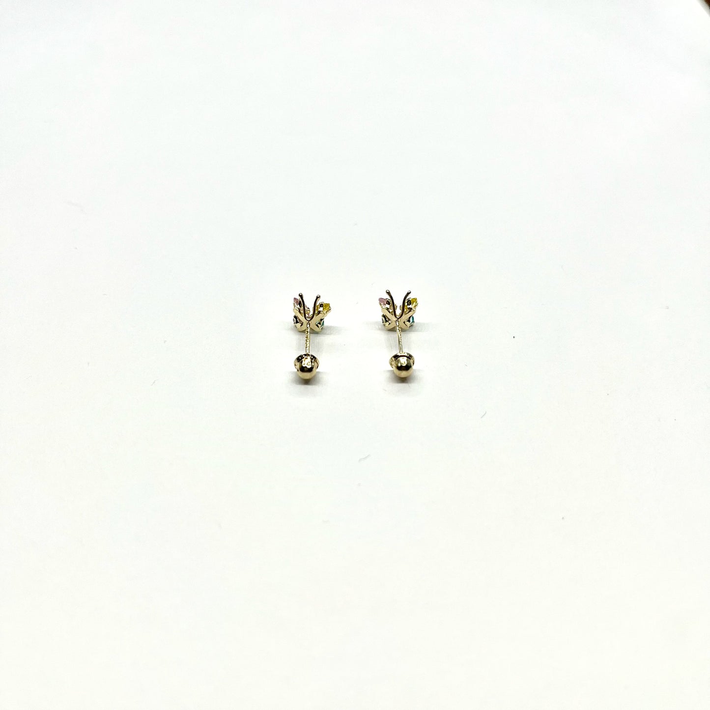 14K Gold CZ Butterfly Stud Earrings
