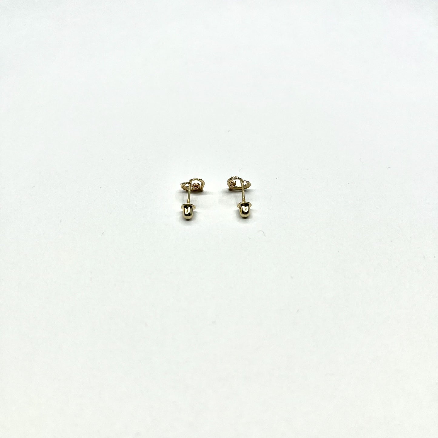 14K Gold CZ Heart Rose Stud Earrings