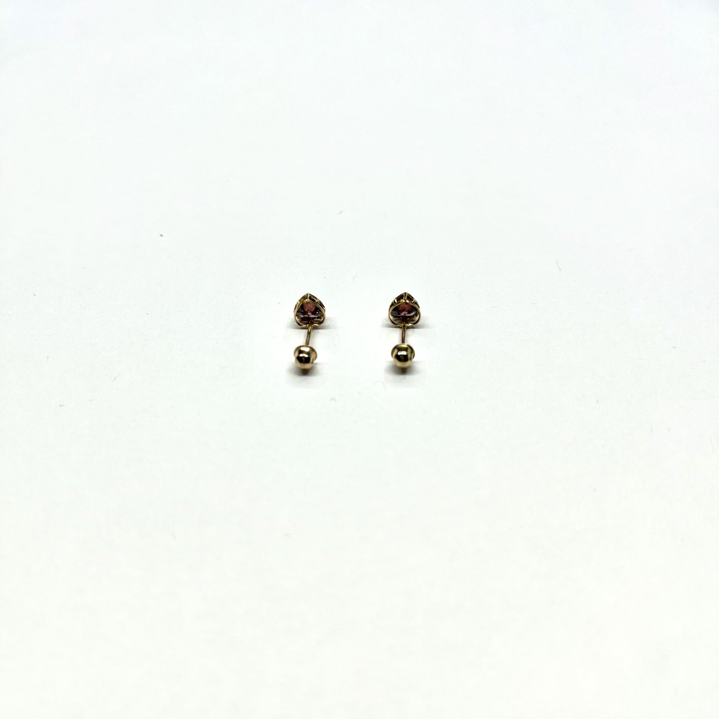 14KY 3mm Heart CZ Bezel Screw Back Stud Earrings (JUN)