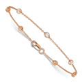14K rose gold lab grown diamond bracelet angled view showing round bezel-style stations on white background