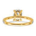 14K yellow gold oval lab grown diamond engagement ring back view showing fancy undercarriage gallery detail on white background