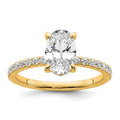 14K yellow gold oval cut IGI certified lab grown diamond solitaire with flair engagement ring front view on white background