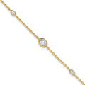 14K yellow gold lab grown diamond cable bracelet close-up with bezel-set diamond stations on white background