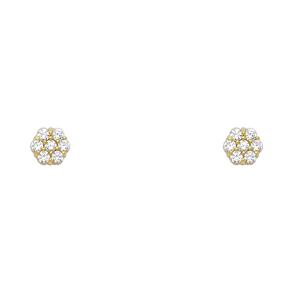 14k yellow gold cz flower stud earrings 6 petal cluster screw back secure everyday jewelry gift