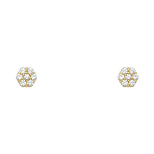 14k yellow gold cz flower stud earrings 6 petal cluster screw back secure everyday jewelry gift