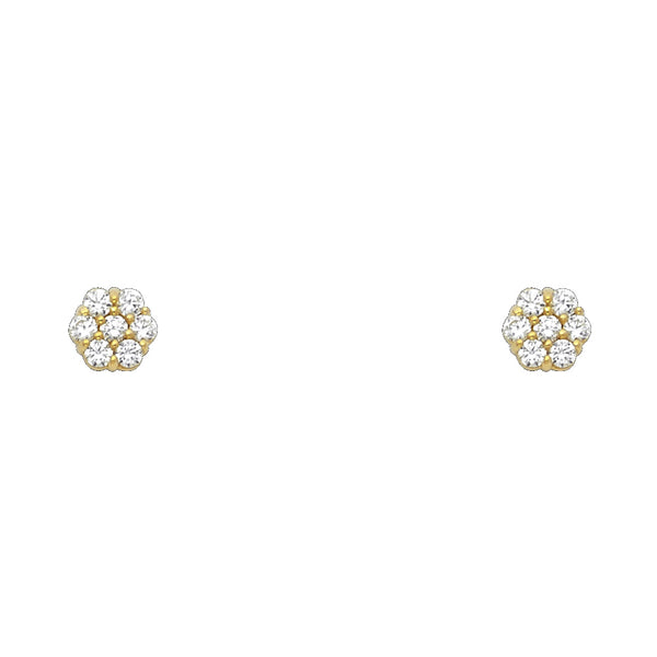 14k yellow gold cz flower stud earrings 6 petal cluster screw back secure everyday jewelry gift