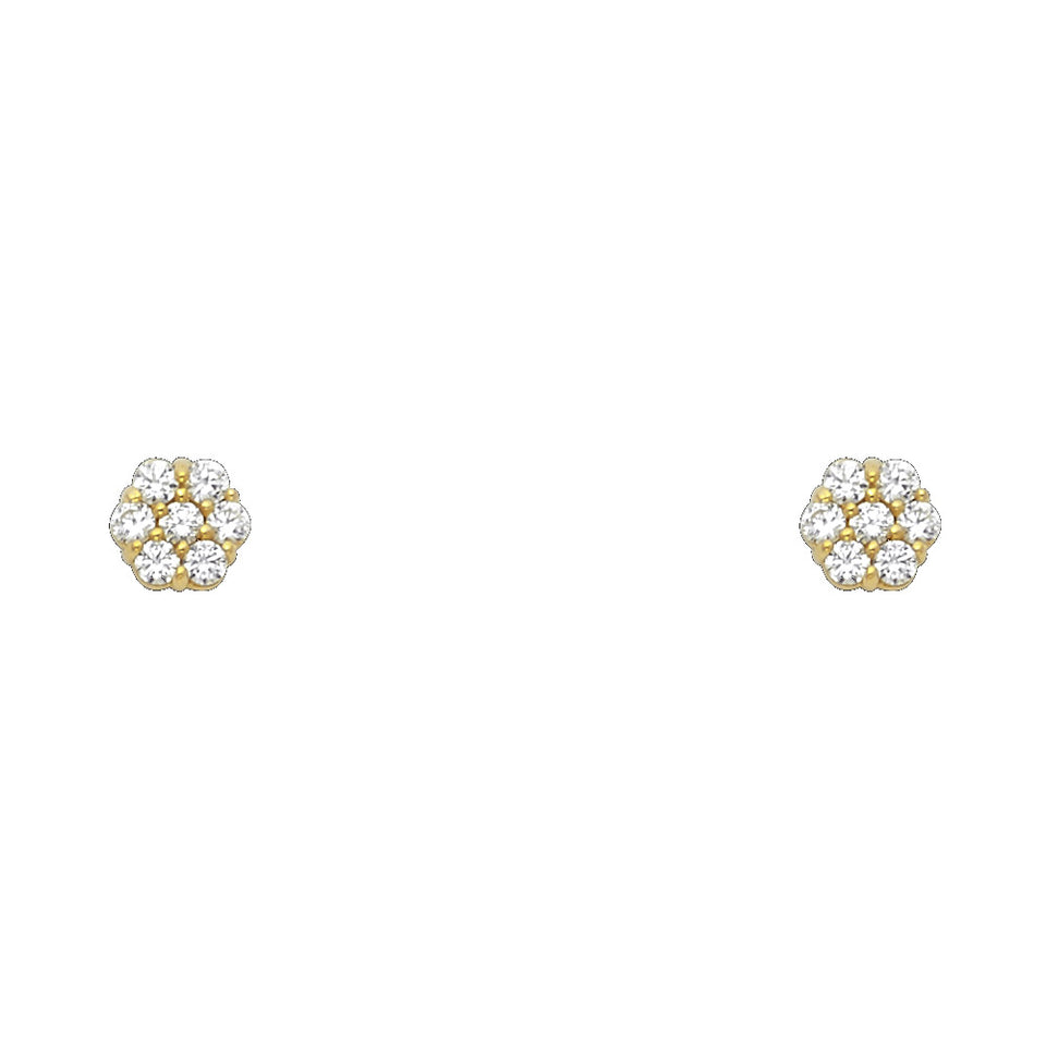 14k yellow gold cz flower stud earrings 6 petal cluster screw back secure everyday jewelry gift