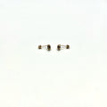 14K yellow gold heart purple CZ bezel stud earrings side view showing post and screw-back barrel on white background