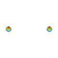 14K yellow gold round rainbow CZ stud earrings with faceted multicolor stones and secure screw back closure on white background