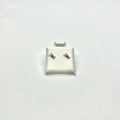 14K yellow gold scissors CZ stud earrings on display card labeled 14 KT gold on white background