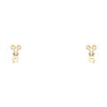 14K yellow gold scissors stud earrings with round CZ at center pivot and polished scissor motif on white background