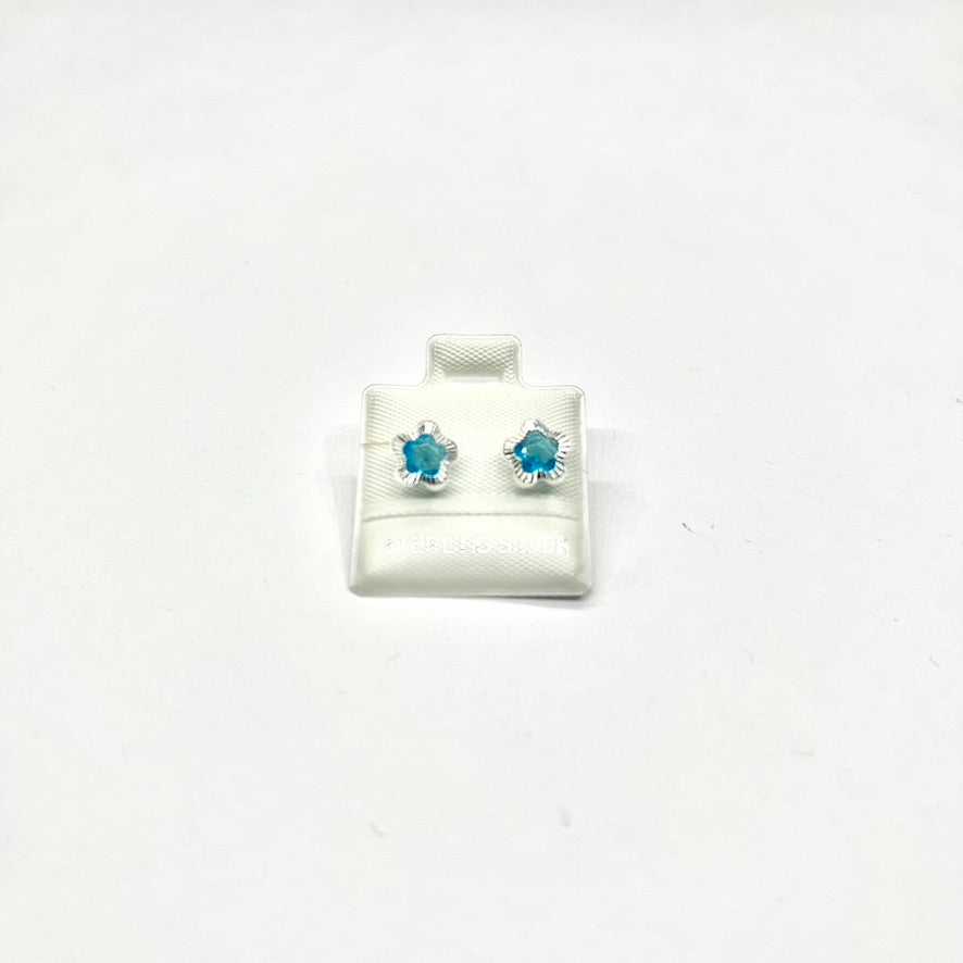 Sterling Silver CZ Diamond-Cut Flower Stud Earrings