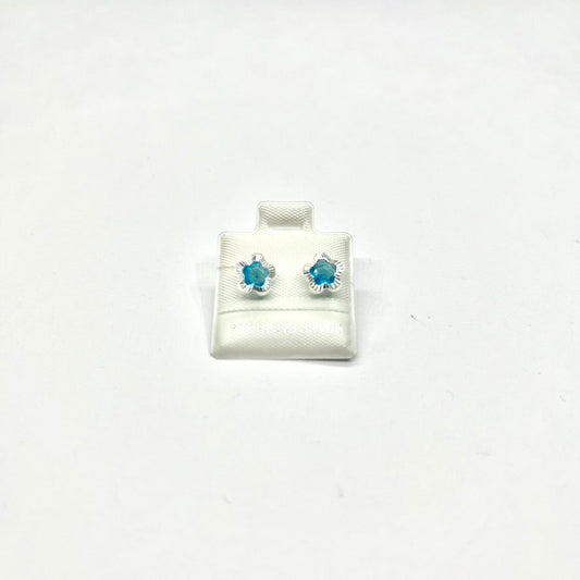 Sterling Silver CZ Diamond-Cut Flower Stud Earrings