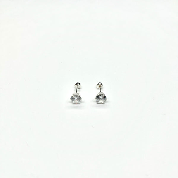 Sterling Silver CZ 6 Prong Small Stud Earrings