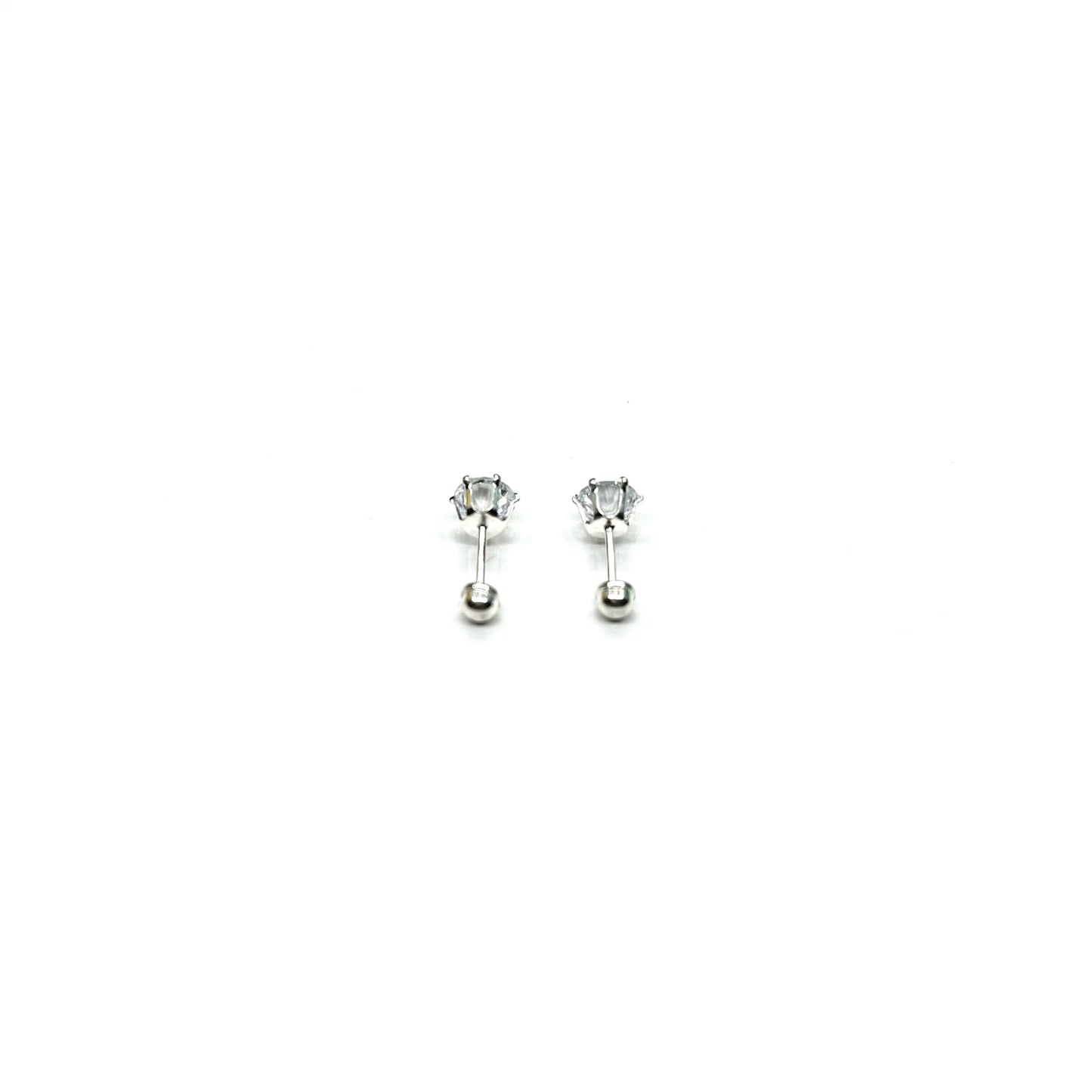 Sterling Silver CZ 6 Prong Small Stud Earrings