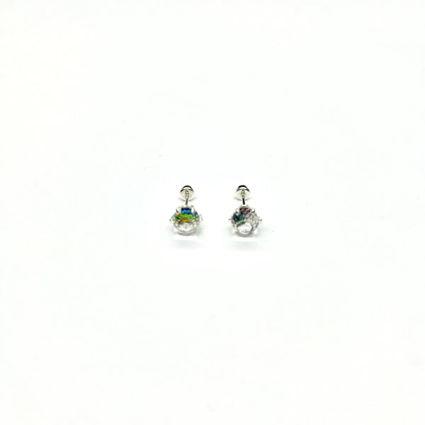 Sterling Silver Rainbow Round CZ Stud Earrings with Screw Back