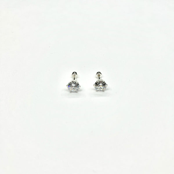 Sterling Silver 6 Prong Large CZ Stud Earrings