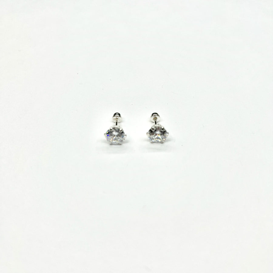 Sterling Silver 6 Prong Large CZ Stud Earrings
