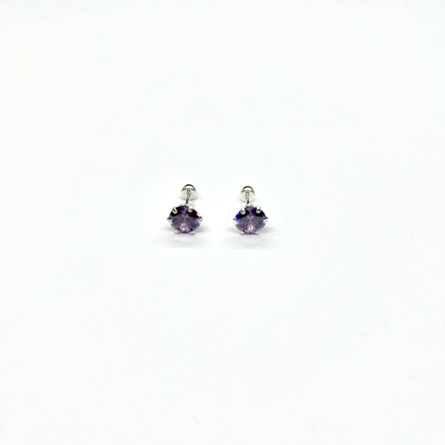 Sterling Silver Purple CZ Stud Earrings (FEB)