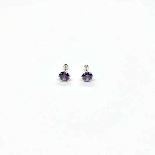 Sterling Silver Purple CZ Stud Earrings (FEB)