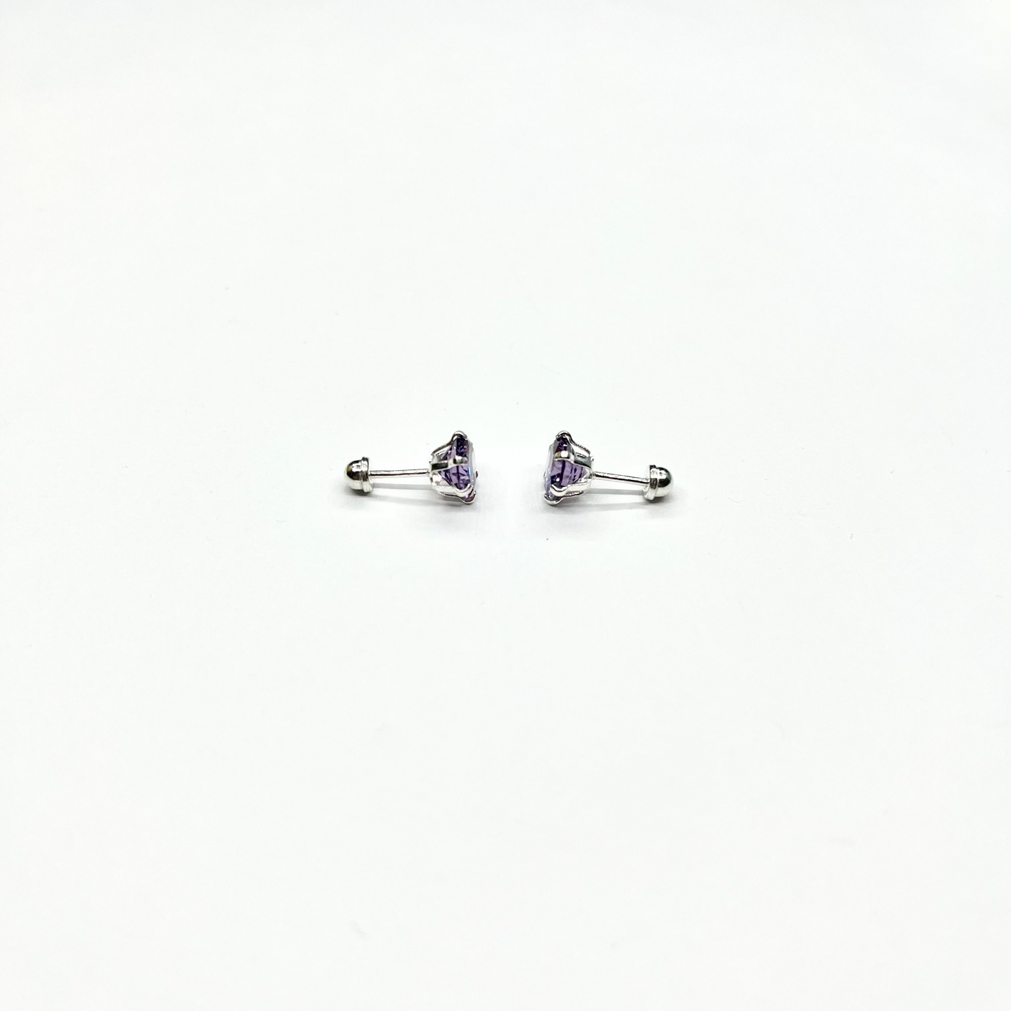 Sterling Silver Purple CZ Stud Earrings (FEB)