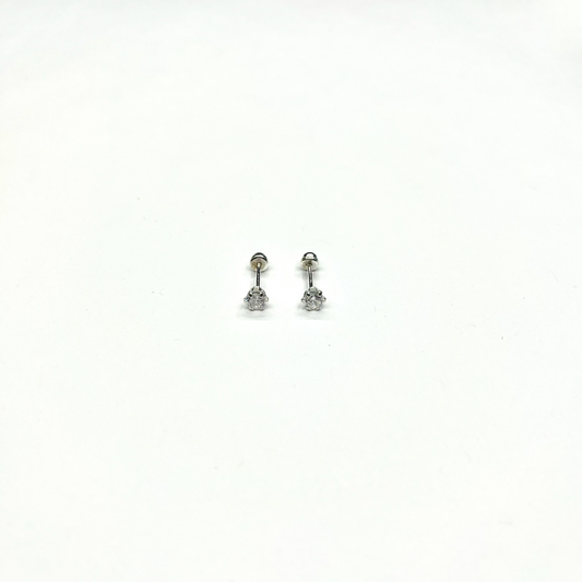 Sterling Silver CZ 6 Prong Mini Stud Earrings