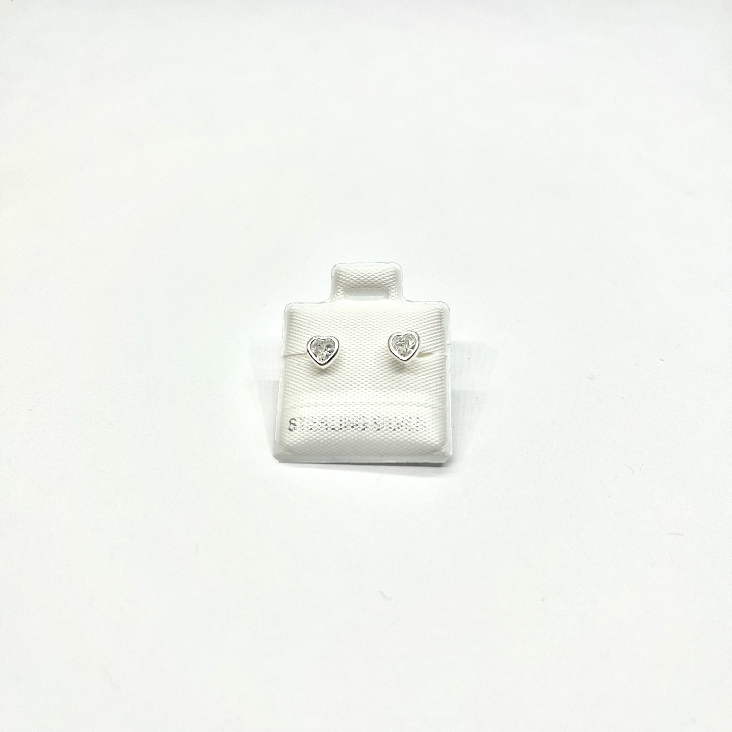 Sterling Silver CZ Heart Stud Earrings