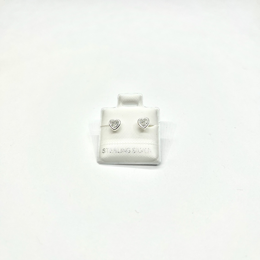 Sterling Silver CZ Heart Stud Earrings