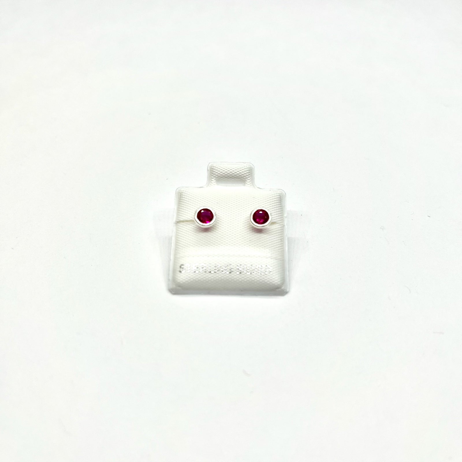 Sterling Silver CZ Bezel Stud Earrings (JUL)