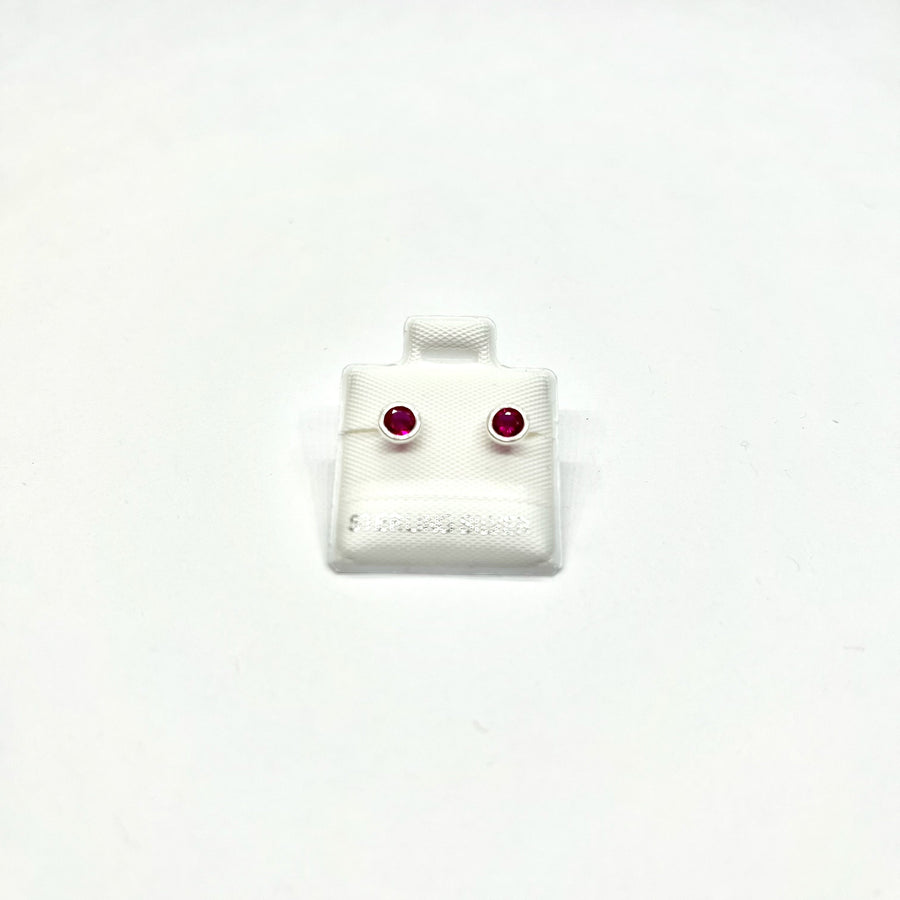 Sterling Silver CZ Bezel Stud Earrings (JUL)
