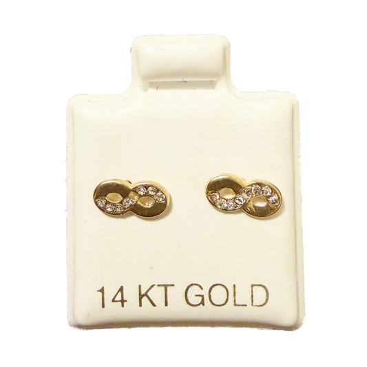 14K Gold CZ Infinity Stud Earrings