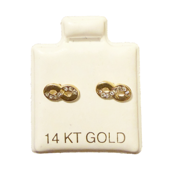 14K Gold CZ Infinity Stud Earrings