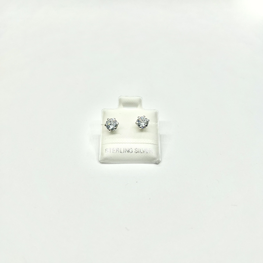 Sterling Silver CZ 6 Prong Medium Stud Earrings