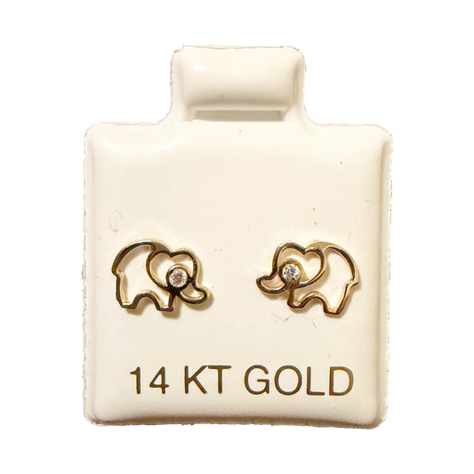14K Gold Elephant Stud Earrings