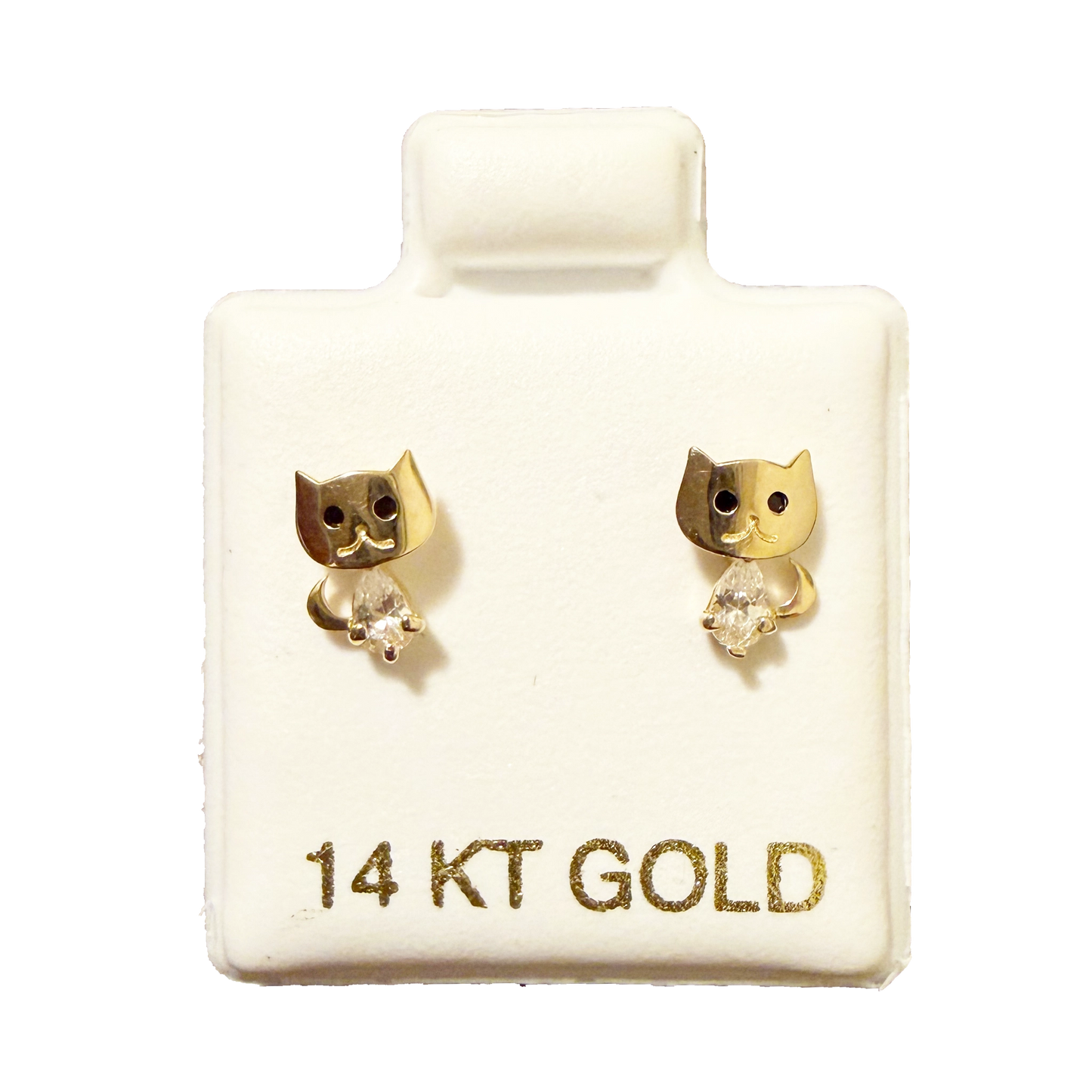 14K Gold Cat Stud Earrings