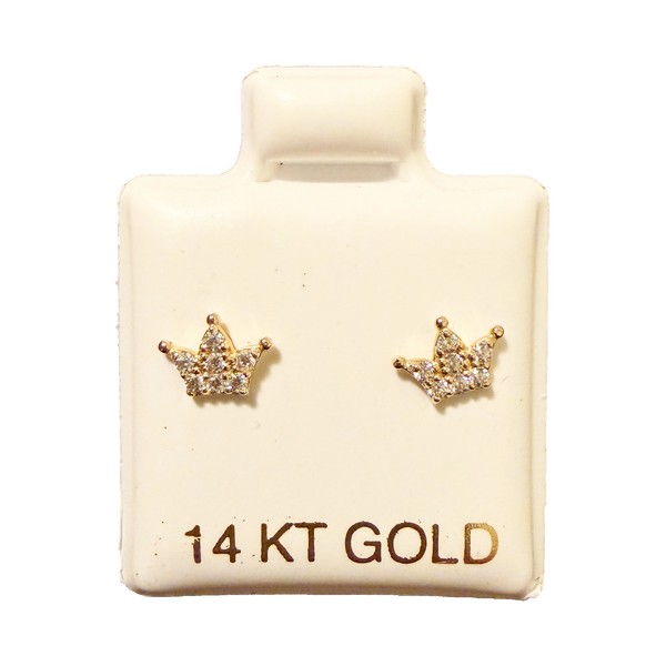14K Gold CZ Mini Crown Stud Earrings