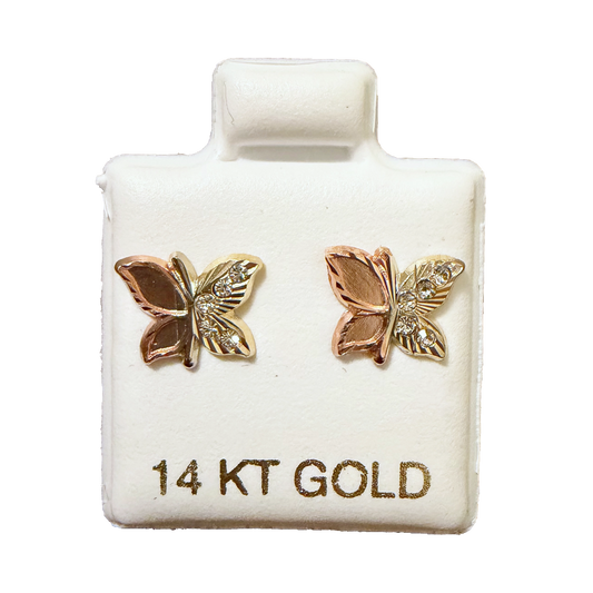 14K 3C Butterfly Stud Earrings