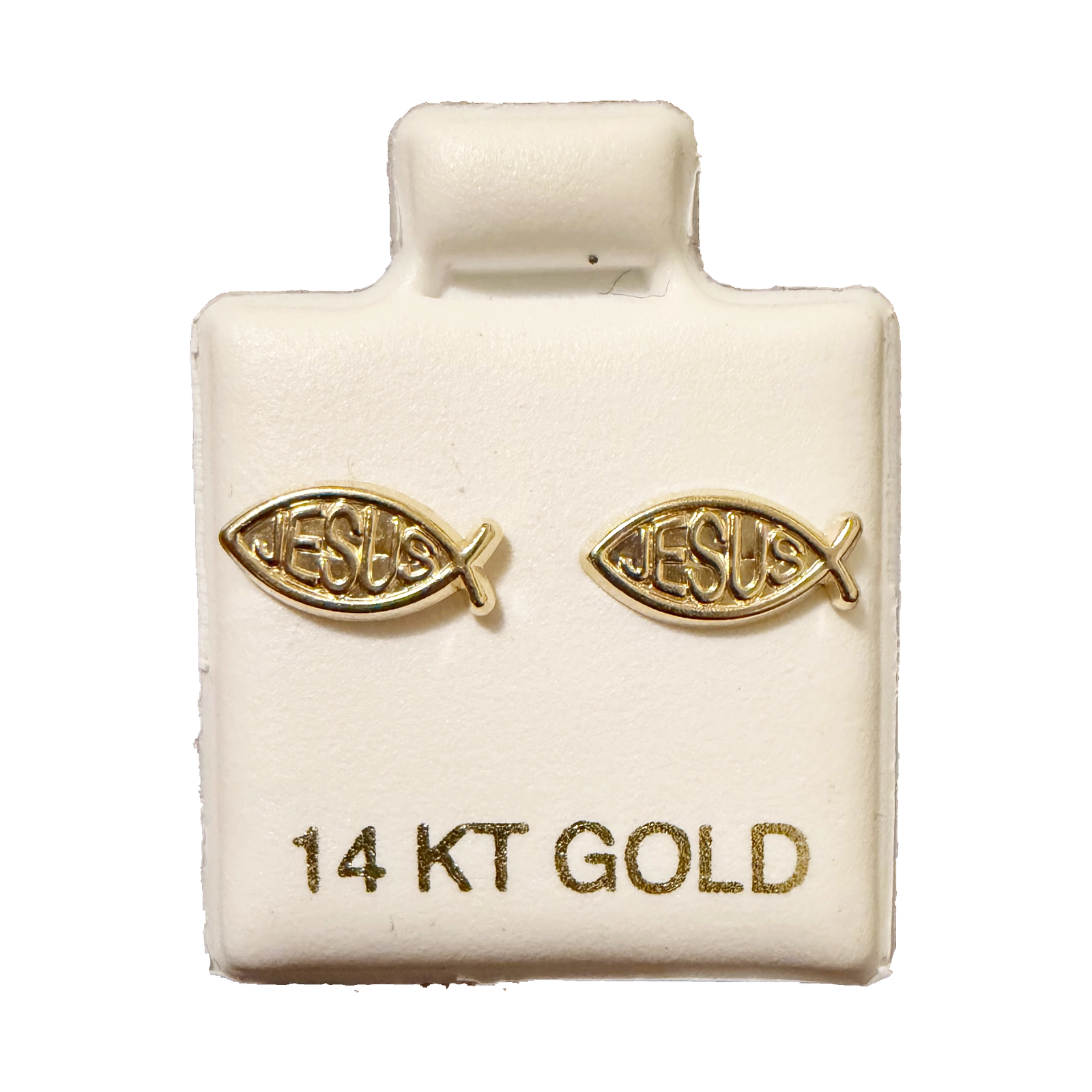 14K Gold Jesus Fish Stud Earrings