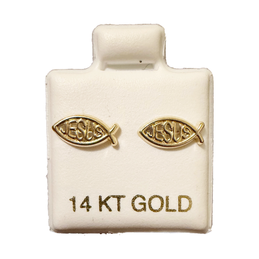 14K Gold Jesus Fish Stud Earrings