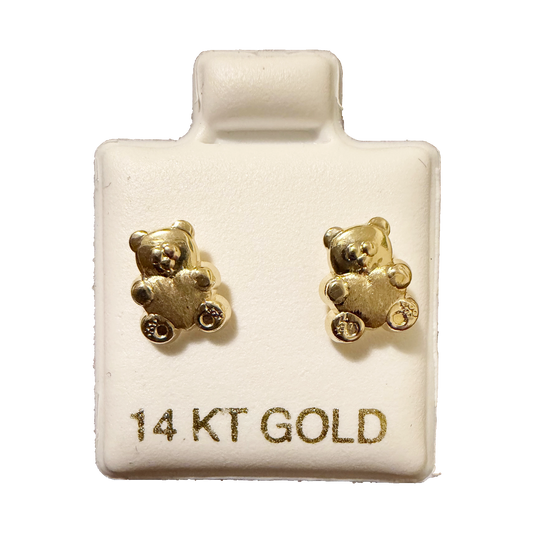14K Gold Teddy Bear Stud Earrings