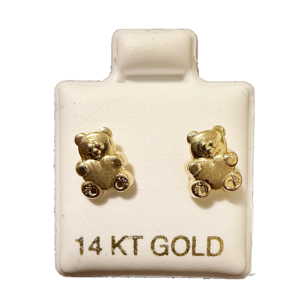 14K Gold Teddy Bear Stud Earrings