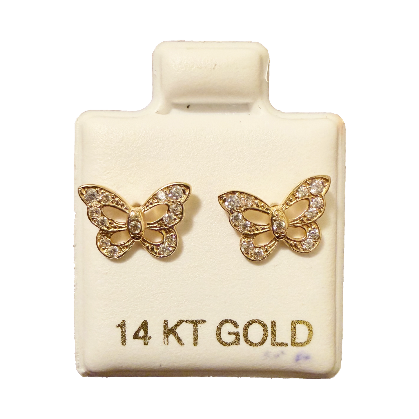 14K Gold CZ Butterfly Stud Earrings
