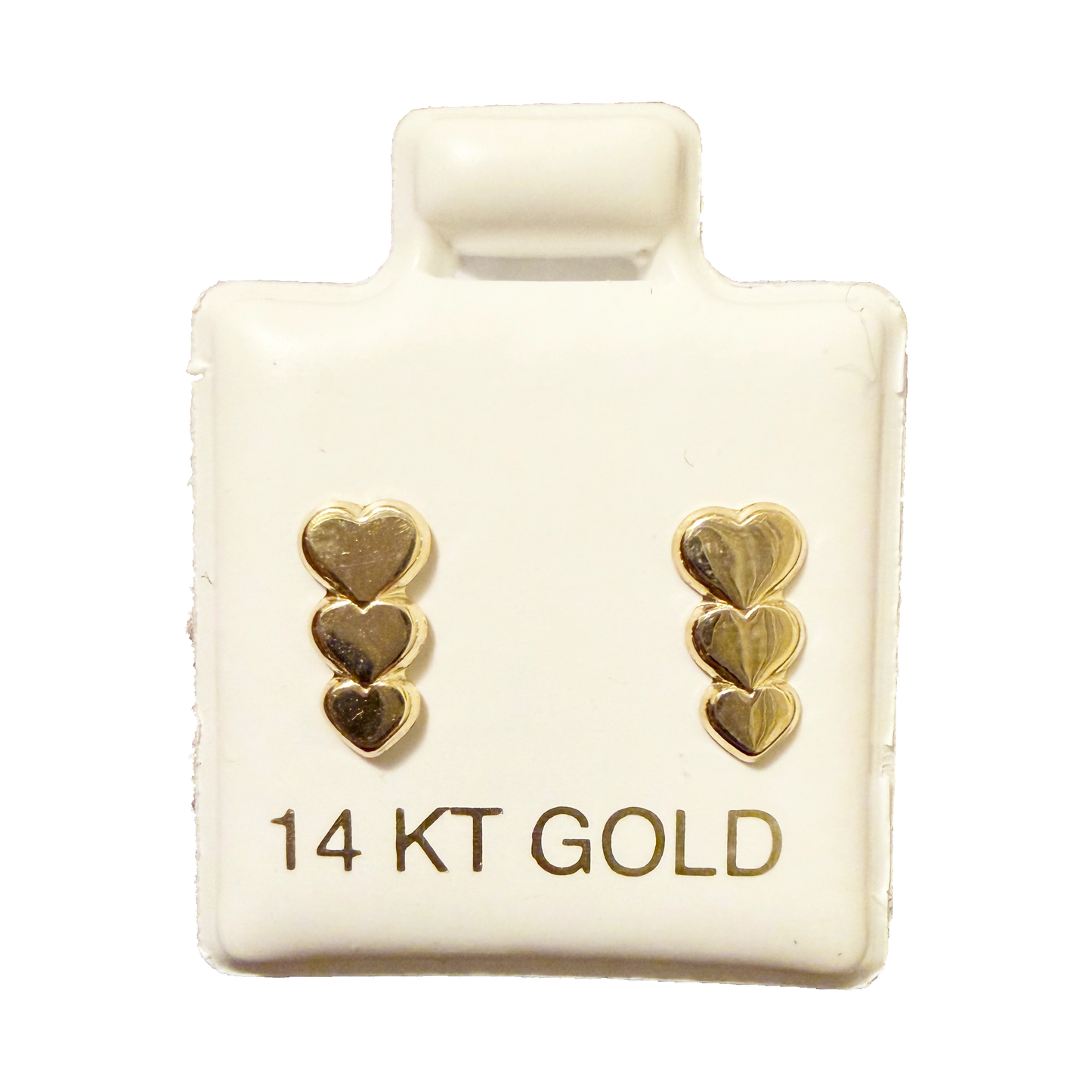 14K Gold 3 Hearts Stud Earrings