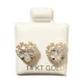 14K Gold CZ Big Heart Stud Earrings