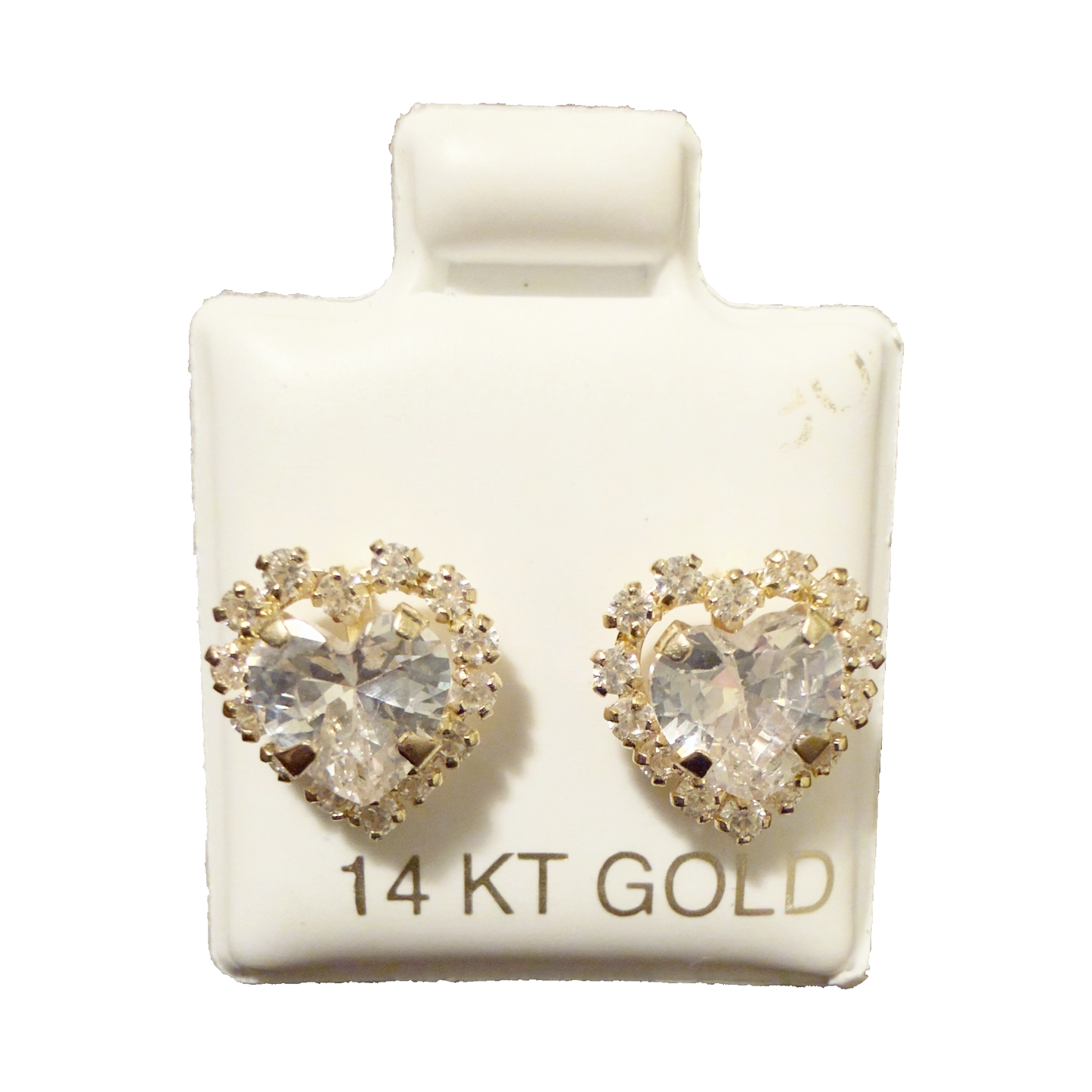 14K Gold CZ Big Heart Stud Earrings
