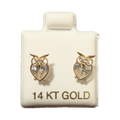 14K Gold CZ Owl Stud Earrings