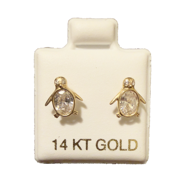 14K Gold CZ Turtle Stud Earrings