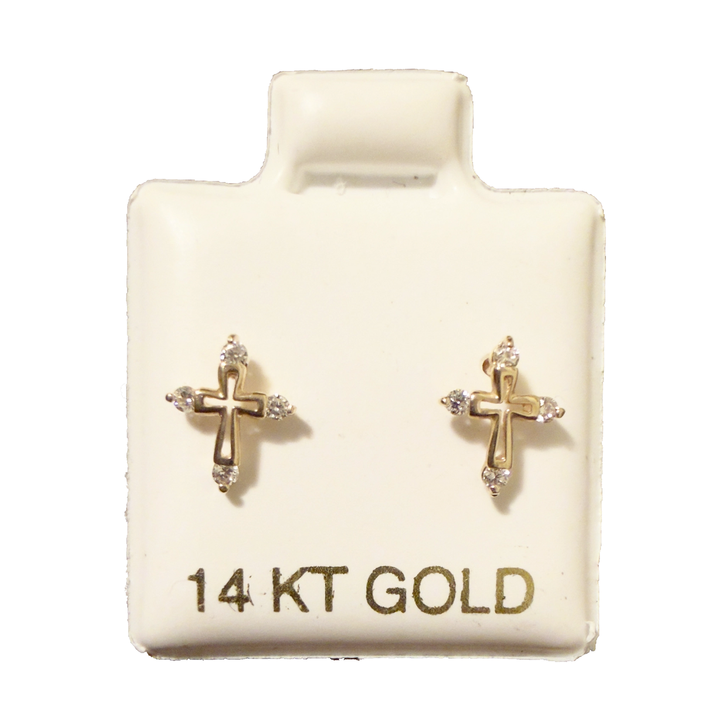 14K Gold CZ Thin Cross Stud Earrings